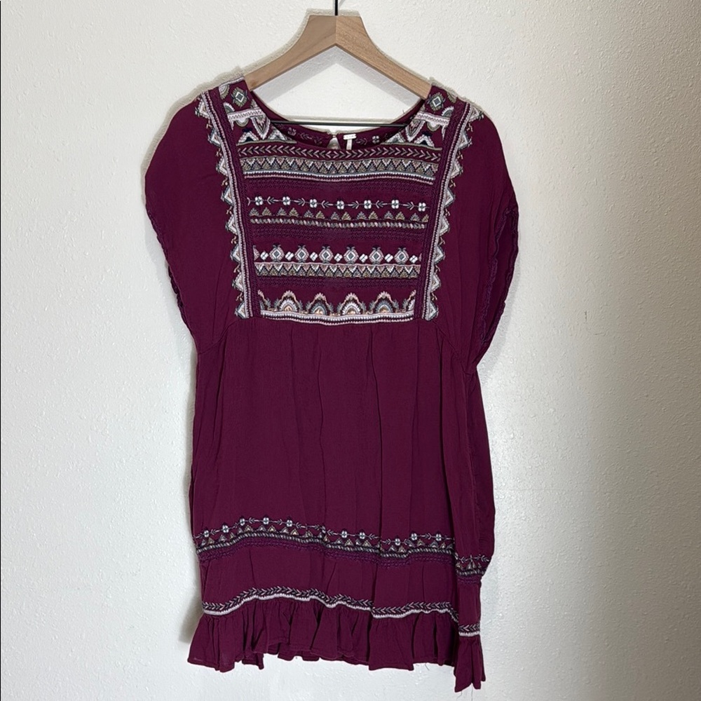 Free People Embroidered Burgundy Women's Dress, Size M